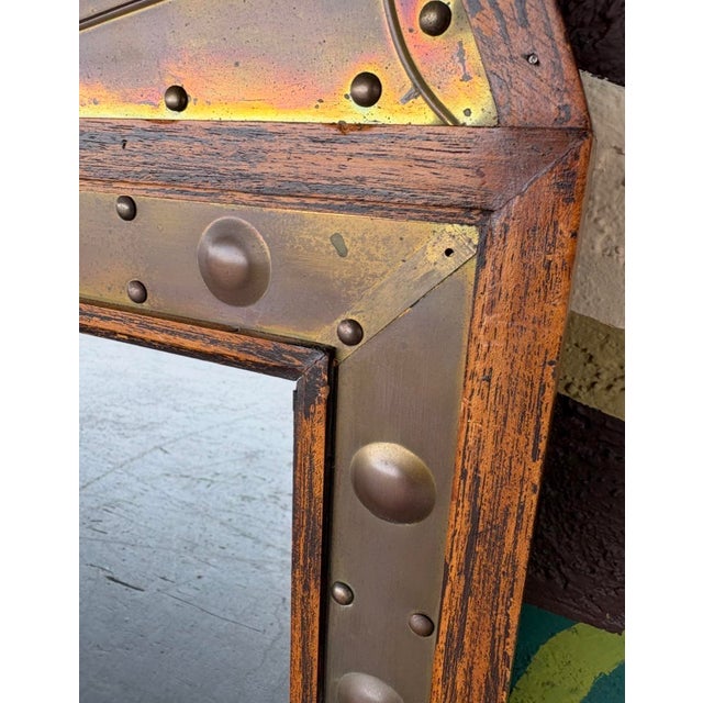 Sarreid Rustic Brass & Wood Arched Mirror Pair For Sale - Image 9 of 11