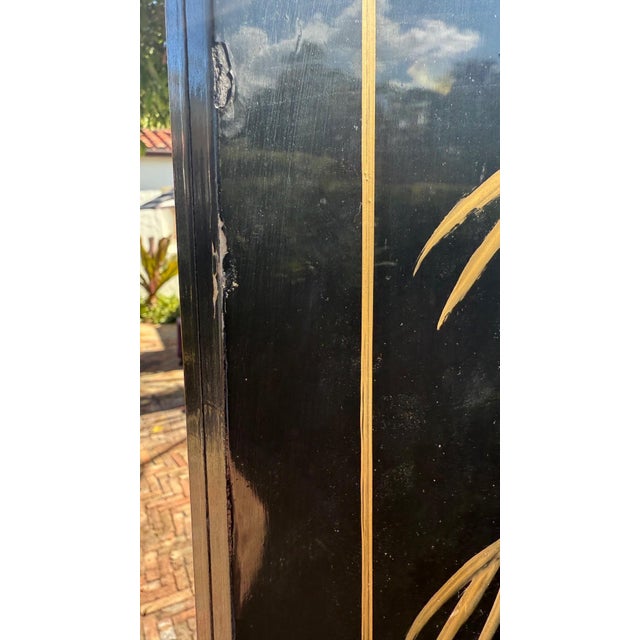 Late 20th Century Four-Panel Asian Lacquer Screen With Mother-of-Pearl Inlay, 72” H For Sale - Image 9 of 18