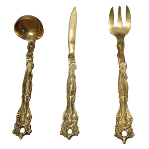 Large Decorative Brass Cutlery Set, Italy, 1950s, Set of 3