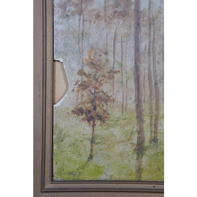 Wood Antique James Craig Nicoll Autumn Forest Original Oil Painting on Paper 20", Framed For Sale - Image 7 of 12