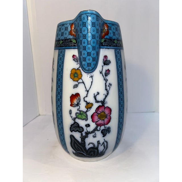 Turquoise Antique English Keeling & Co. Luxe Ware Wash Set – Pitcher, Basin & Jar, Turquoise Floral Transferware, Burslem For Sale - Image 8 of 8