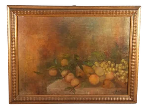 Bazzi, Still Life with Fruit, 1940s, Oil on Canvas, Framed