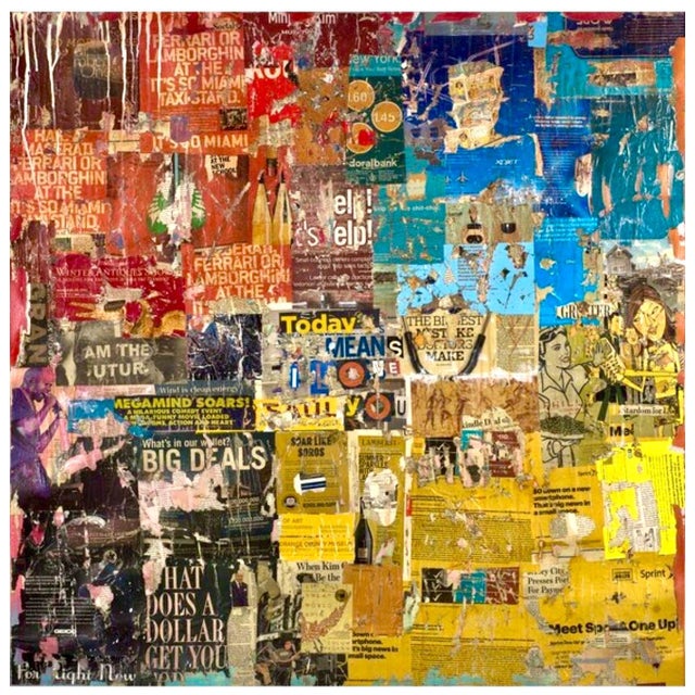 Street Art Mike Falcon, Large Mike Falcon Torn Paper Collage Painting Assemblage Pop Art Decollage For Sale - Image 3 of 18