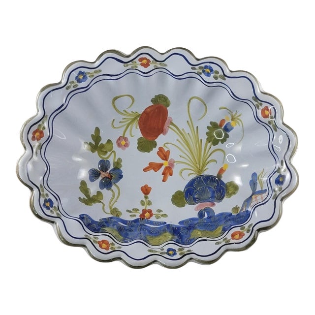 Vintage Amm Faenza Garofano Serving Bowl - Hand-Painted Italian Majolica For Sale