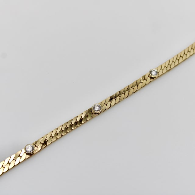 Vintage 14k Gold Herringbone Link Diamond Bracelet For Sale - Image 4 of 9