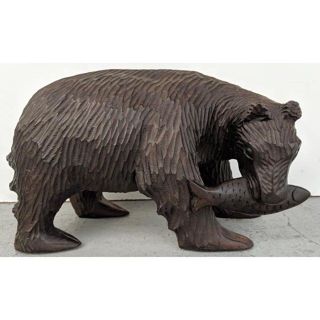 Wooden, Hand- Carved Bear Catching a Fish, Vintage For Sale - Image 9 of 9