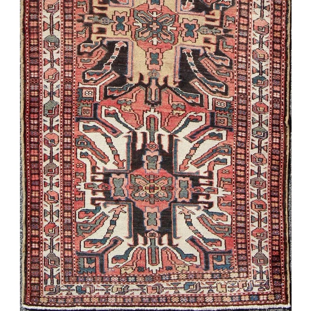 Multicolored Antique Persian Karajeh Runner With Vertical Geometric Tribal Medallions. Keivan Woven Arts / rug H-202-29,...