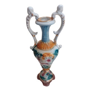 Vintage Italian Capodimonte Double Handle Porcelain Vase For Sale