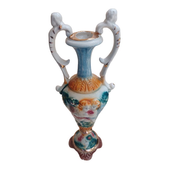 Vintage Italian Capodimonte Double Handle Porcelain Vase For Sale