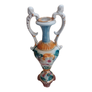 Vintage Italian Capodimonte Double Handle Porcelain Vase