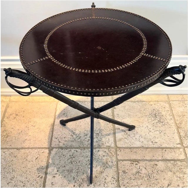 1990s Vintage Campaign Style Sword Side Table - Attributed to Theodore Alexander For Sale - Image 5 of 10