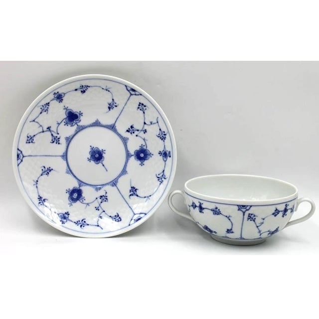 Mid-Century Modern Vintage Bing & Grondahl Copenhagen Porcelain Blue Traditional Cream Soup & Saucer For Sale - Image 3 of 3