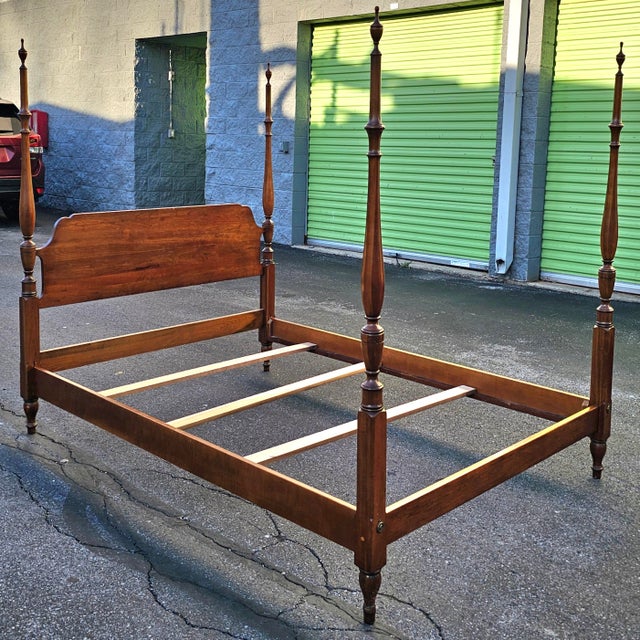 Tan Mid 20th Century Solid Cherry Semi Poster Full Size Bed Frame For Sale - Image 8 of 10