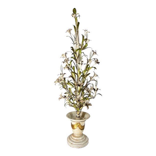 Mid 20th Century Large Tole Floor Lamp of a Potted Plant For Sale