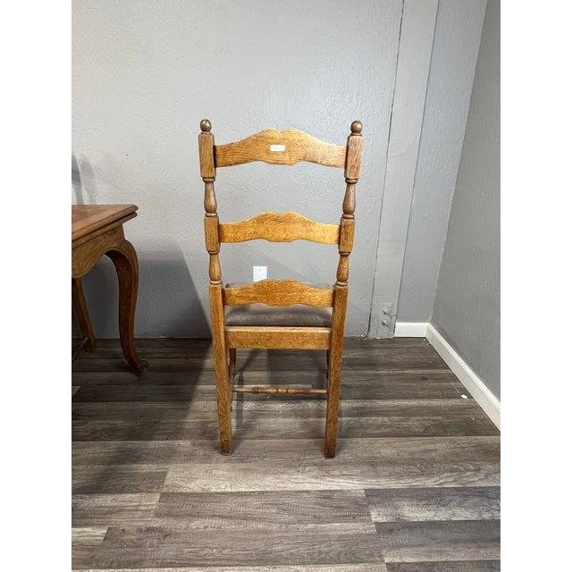 1960s Mid Century Belgian Light Oak Table and 6 Chair Set - Set of 7 For Sale - Image 9 of 12