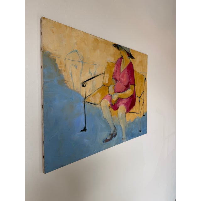 Mid-Century Modern 1980s Vintage Figurative Impressionist Seated Woman Oil on Canvas Painting For Sale - Image 3 of 11
