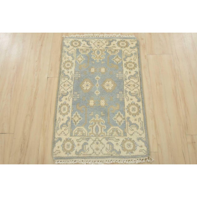 Modern Oushak Rug 2′ X 3’1” Blue Wool Traditional Hand-Knotted Oriental Carpet For Sale - Image 3 of 8