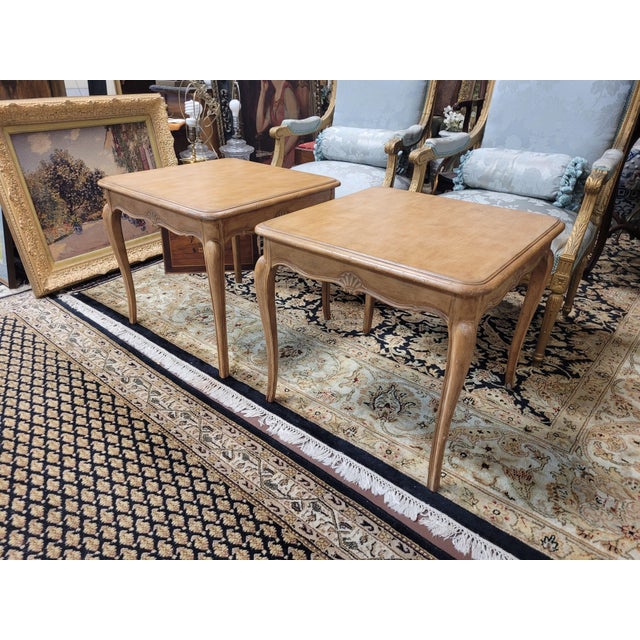 1950s Pair of Country French End Table Blonde Finish For Sale - Image 11 of 12