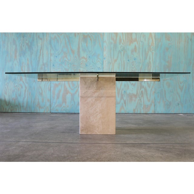 Vintage Italian Travertine Stone & Brass Dining Table Post Modern Artedi For Sale - Image 4 of 10