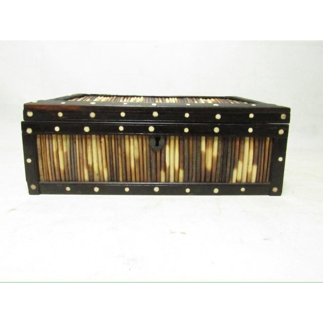 Antique Anglo Indian folk art porcupine quill box, c.1900 Rectangular in shape with a slightly raised top with ebony...
