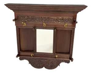 Renaissance Revival Hand-Carved Coat Rack with Mirror, 1900s