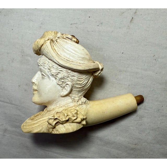 Ceramic Share Antique 19th Century Carved Meerschaum Victorian Lady Figural Smoking Pipe For Sale - Image 7 of 13