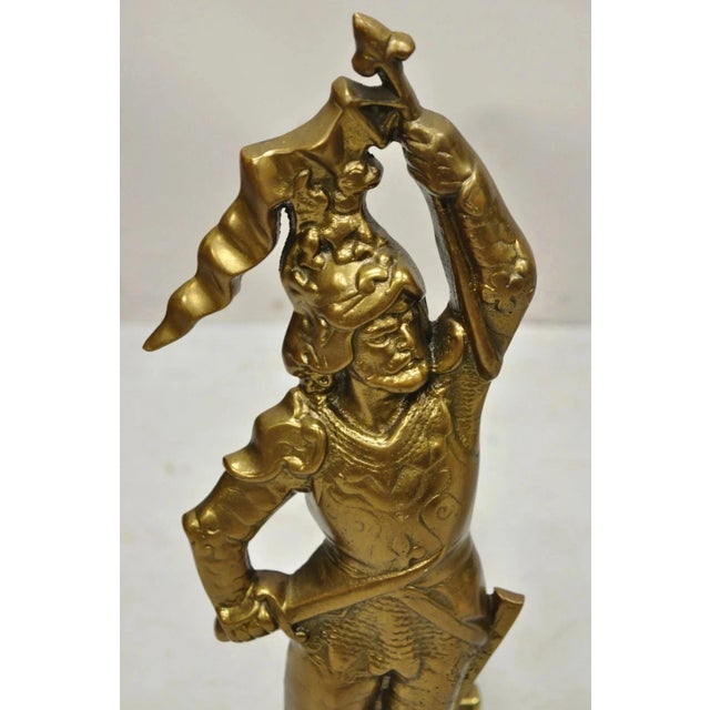 Renaissance Vintage Renaissance Brass Figural Soldier Warrior Fireplace Andirons - A Pair For Sale - Image 3 of 11