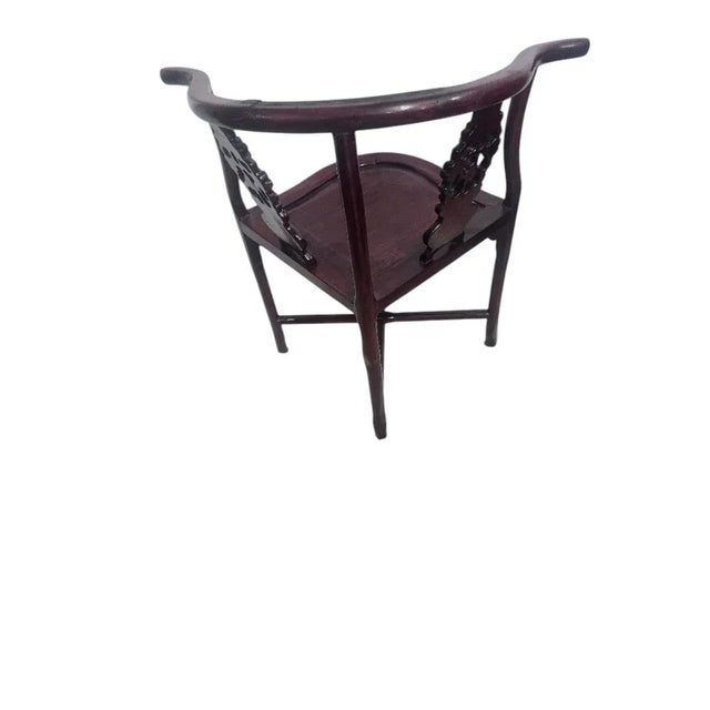 Asian Vintage Chinese Horseshoe-Back Armchair With Carved Floral Splat For Sale - Image 3 of 4