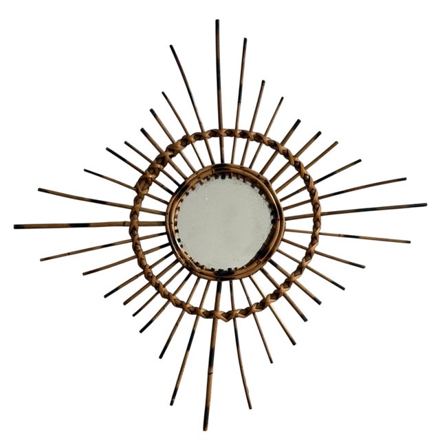 Brown Vintage Rattan Sun Mirror, 1950s For Sale - Image 8 of 8