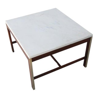 1960s Paul McCobb for Calvin Walnut Brass and Marble Coffee Side Table For Sale