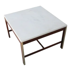 1960s Paul McCobb for Calvin Walnut Brass and Marble Coffee Side Table