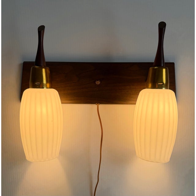 Mid-Century Modern 1960s Mid Century Modern Rosewood & Fluted Glass Double Wall Sconce For Sale - Image 3 of 3