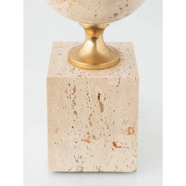 1970s Mid-Century Italian Travertine and Brass Table Lamp attributed to Philippe Barbier, 1970s For Sale - Image 5 of 18
