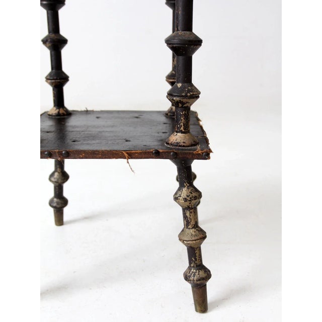 Antique Spool Table With Leather Top For Sale - Image 6 of 13