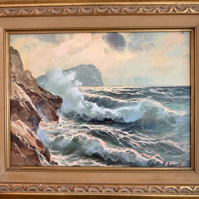 Mid 20th Century Guido Odierna Signed Original Oil Painting – Rocky Coastal Seascape For Sale - Image 5 of 10