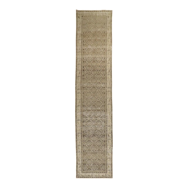 Antique Zabihi Collection Rustic Brown Malayer Runner - 3'1" x 15'2" For Sale