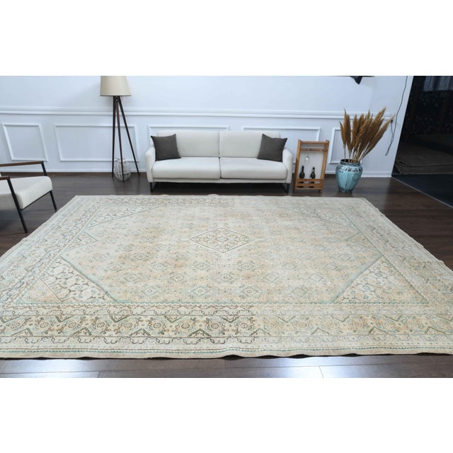 Persian 1970s Vintage Persian Handmade Wool Cotton Yellow Area Rug For Sale - Image 3 of 11