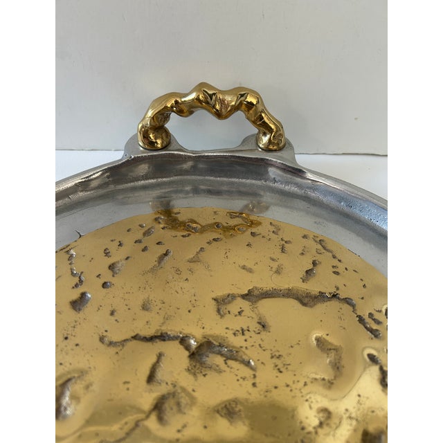 1980s David Marshall Brutalist Aluminum and Brass Large Handled Tray For Sale In Palm Springs - Image 6 of 7