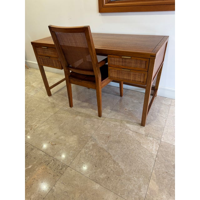 Mid-Century Modern Crate and Barrel Solid Wood Desk With Caining and Matching Chair For Sale - Image 3 of 18