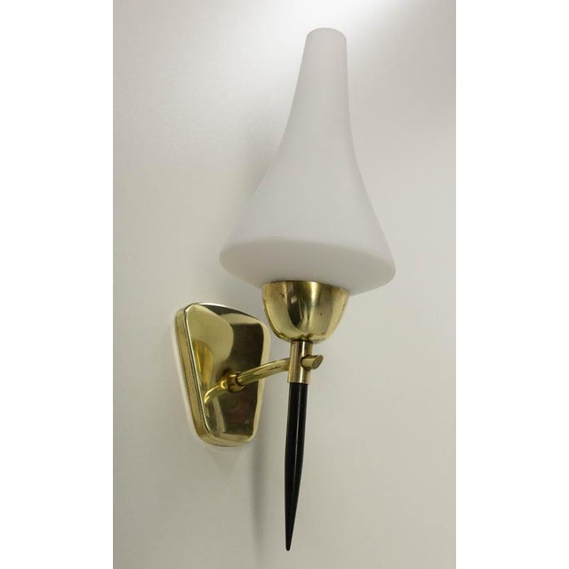 White Glass and Black & Golden Chrome Sconces in the style of Arlus, France, 1950s, Set of 2 For Sale - Image 10 of 12