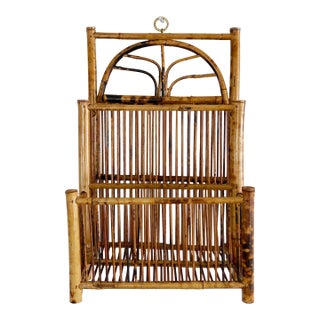Vintage Scorched Bamboo Hanging Magazine Rack For Sale