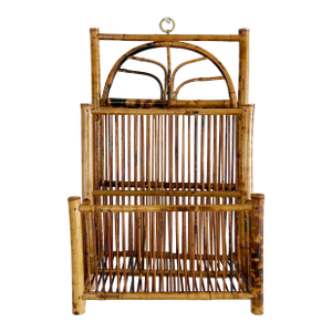 Vintage Scorched Bamboo Hanging Magazine Rack