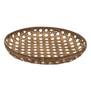 Large Round Bamboo Wooden Tray 26"D For Sale