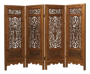 Four Panel Screen with Flower Vase Carvings