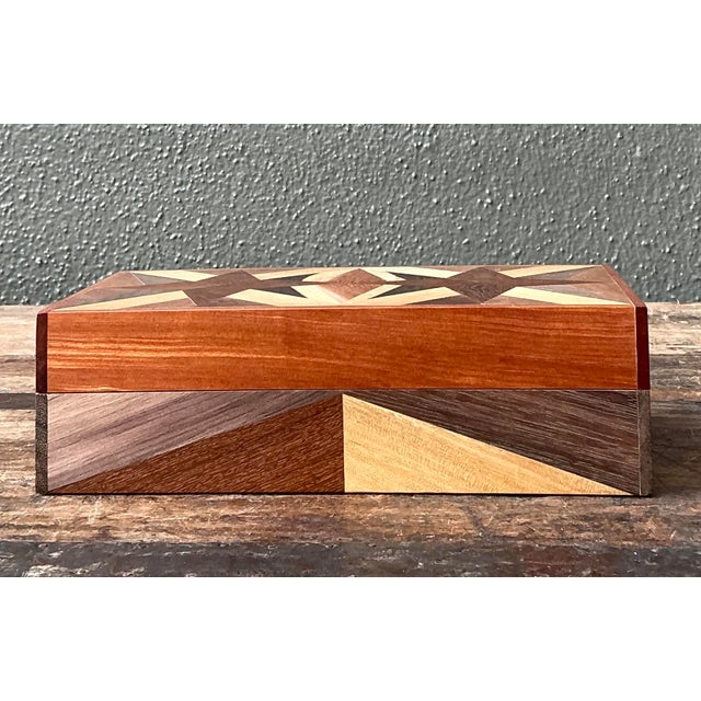 Vintage Marquetry Wood Star Box For Sale - Image 4 of 12