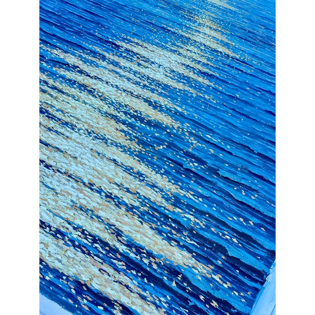 Cerulean Moonpath — Seascape Original Oil Painting, Unstretched, by Samuel H. For Sale - Image 8 of 8