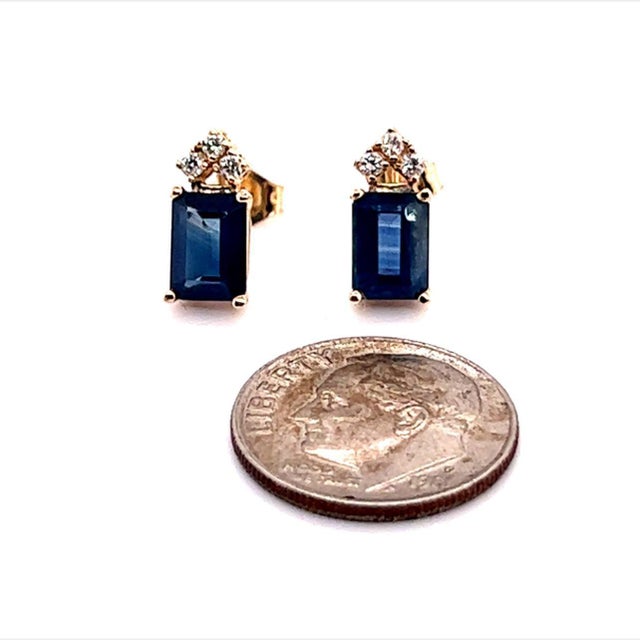 Natural Sapphire Diamond Earrings 14k Gold 2.14 TCW Certified For Sale - Image 4 of 11