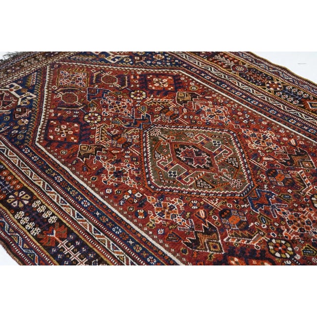 Red Antique Tribal Ghashghai Rug 5'5'' x 8'6'' For Sale - Image 8 of 11