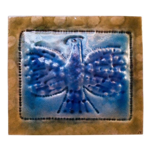 Vintage Enamel on Copper "Eagle" Plaque For Sale