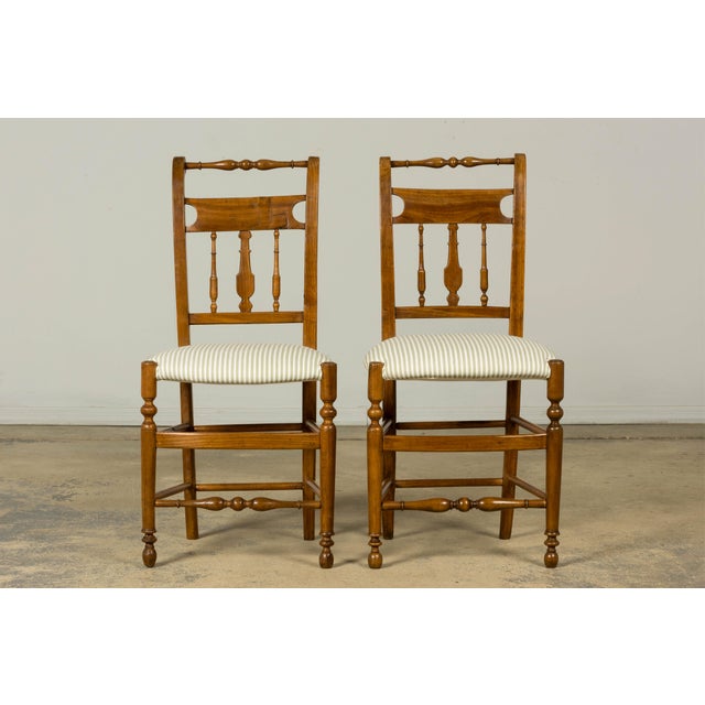 Set of 10 Late 19th Century French Provincial Walnut Dining Chairs in Green Ticking Stripe For Sale - Image 16 of 18